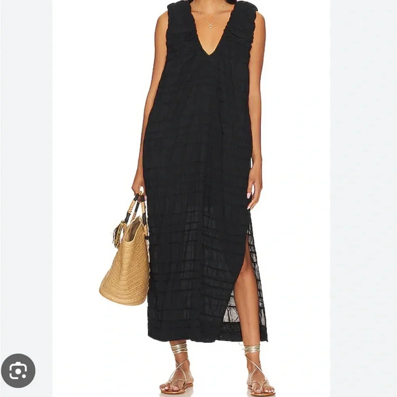 Free People Dresses & Skirts - Free People Black Agatha Ruched Stretch Cotton Dress